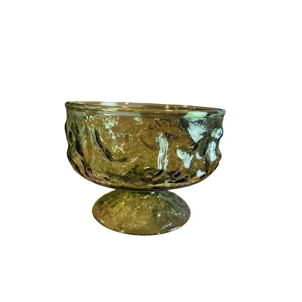 Vintage Anchor Hocking Lido Milano Green Crinkle Sherbet Glasses Set of 2